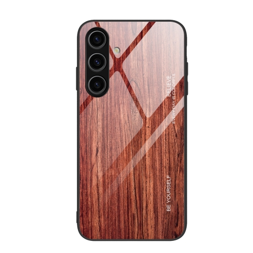 

For Samsung Galaxy S24+ 5G Wood Grain Glass Phone Case(Coffee)