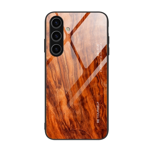 

For Samsung Galaxy S24+ 5G Wood Grain Glass Phone Case(Light Brown)