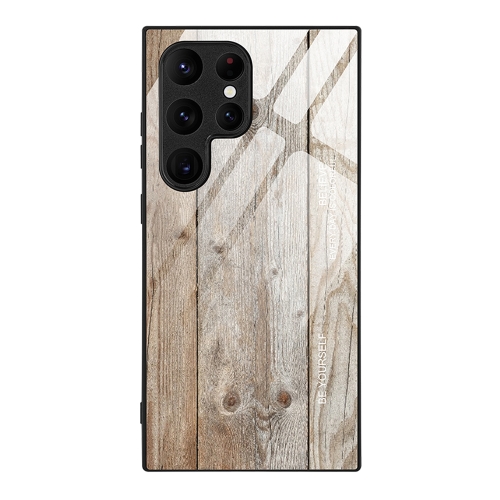 For Samsung Galaxy S24 Ultra 5G Wood Grain Glass Phone Case(Grey)