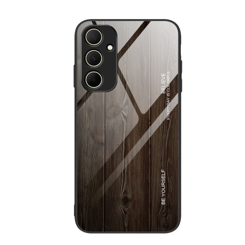For Samsung Galaxy A55 5G Wood Grain Glass Phone Case(Black)