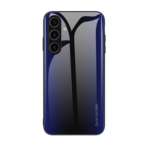 

For Samsung Galaxy S24 5G Texture Gradient Glass TPU Phone Case(Dark Blue)