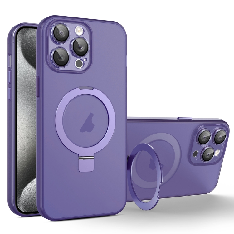 

For iPhone 15 Pro MagSafe Holder PC Hybrid TPU Phone Case(Deep Purple)
