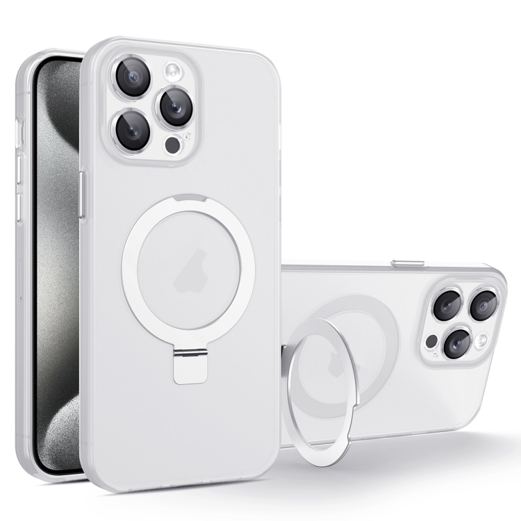 

For iPhone 15 Pro MagSafe Holder PC Hybrid TPU Phone Case(White)