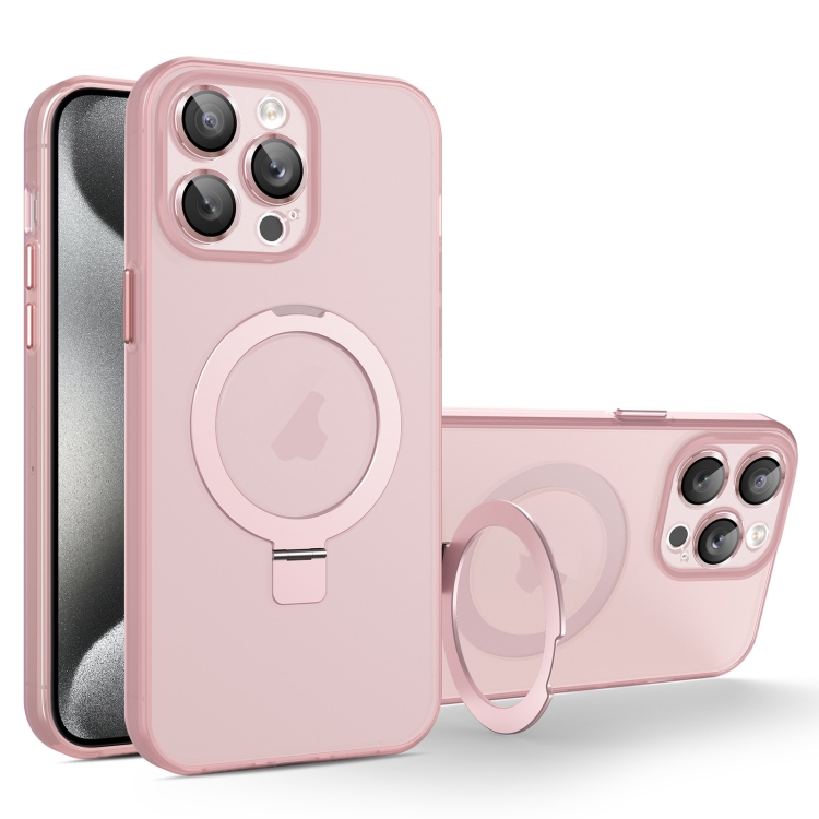 

For iPhone 15 Pro MagSafe Holder PC Hybrid TPU Phone Case(Pink)