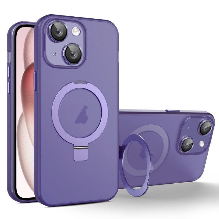 

For iPhone 15 Plus MagSafe Holder PC Hybrid TPU Phone Case(Deep Purple)