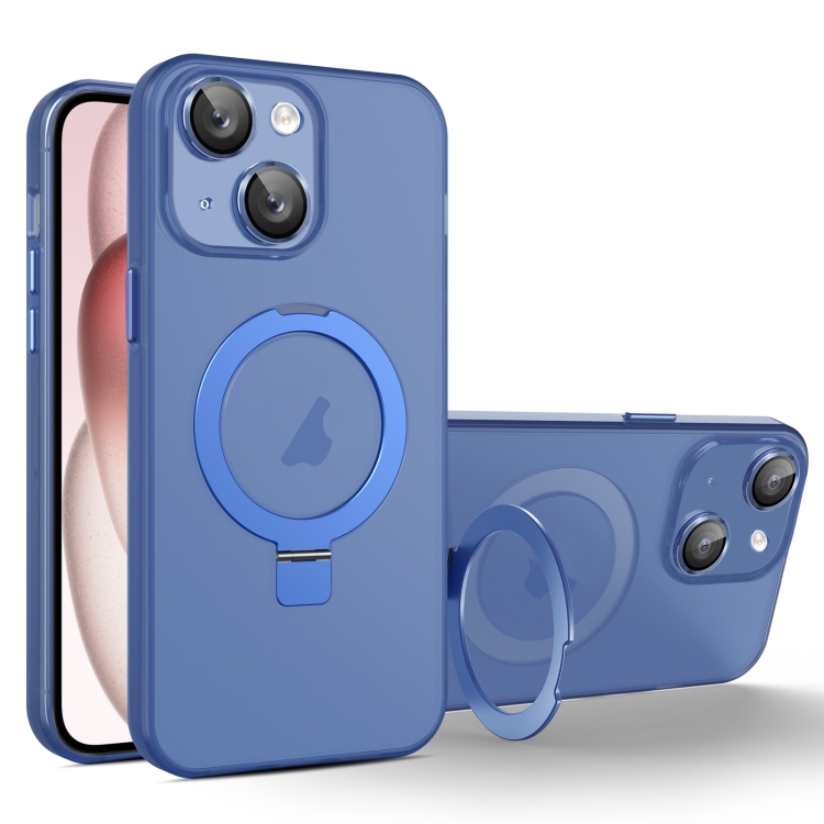 

For iPhone 15 Plus MagSafe Holder PC Hybrid TPU Phone Case(Blue)