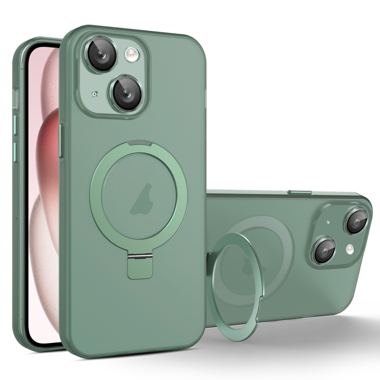 

For iPhone 15 MagSafe Holder PC Hybrid TPU Phone Case(Green)