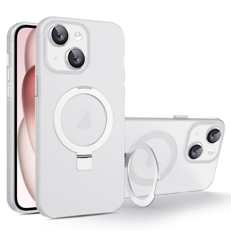 

For iPhone 15 MagSafe Holder PC Hybrid TPU Phone Case(White)
