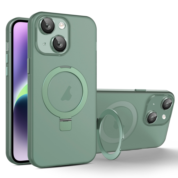 

For iPhone 14 Plus MagSafe Holder PC Hybrid TPU Phone Case(Green)
