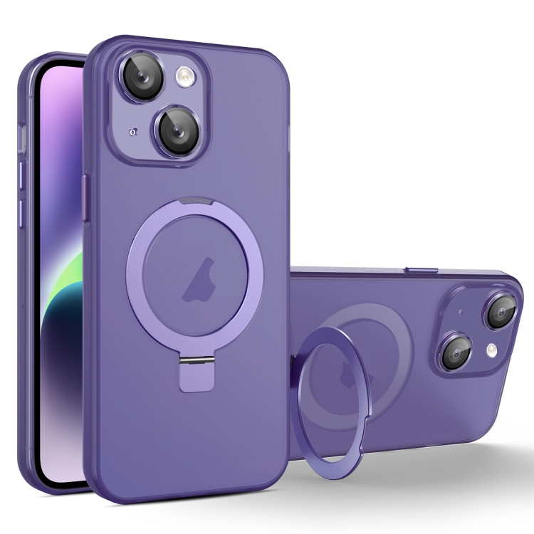 

For iPhone 14 MagSafe Holder PC Hybrid TPU Phone Case(Deep Purple)