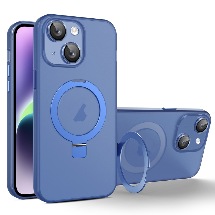 

For iPhone 14 MagSafe Holder PC Hybrid TPU Phone Case(Blue)