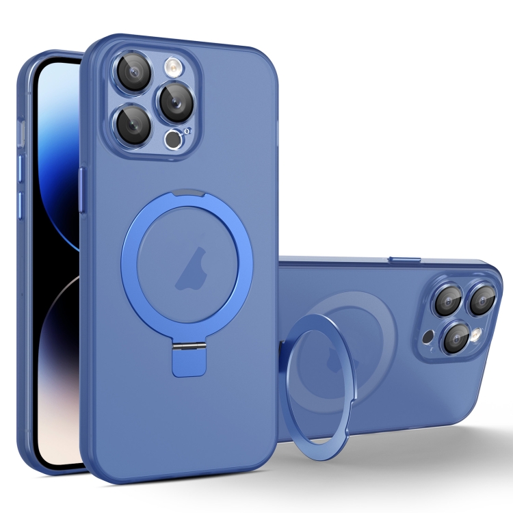 

For iPhone 14 Pro MagSafe Holder PC Hybrid TPU Phone Case(Blue)