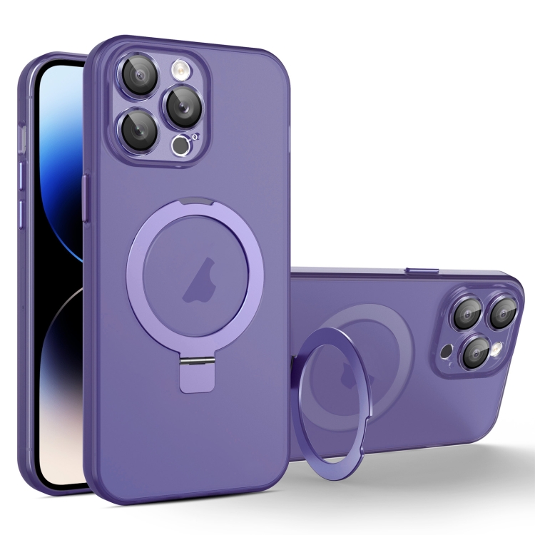 

For iPhone 14 Pro Max MagSafe Holder PC Hybrid TPU Phone Case(Deep Purple)
