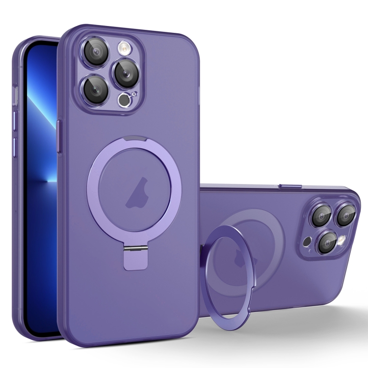 

For iPhone 13 Pro MagSafe Holder PC Hybrid TPU Phone Case(Deep Purple)