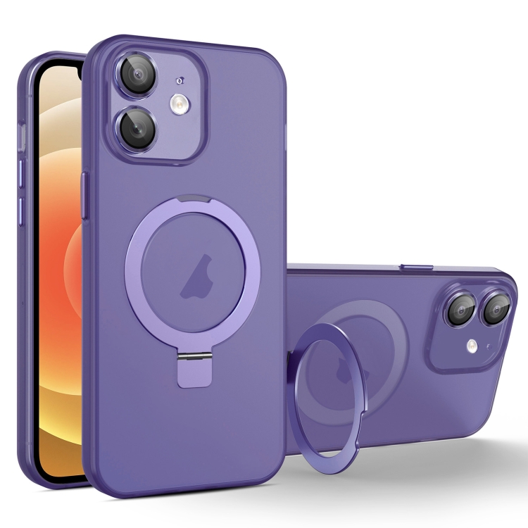 

For iPhone 12 MagSafe Holder PC Hybrid TPU Phone Case(Deep Purple)