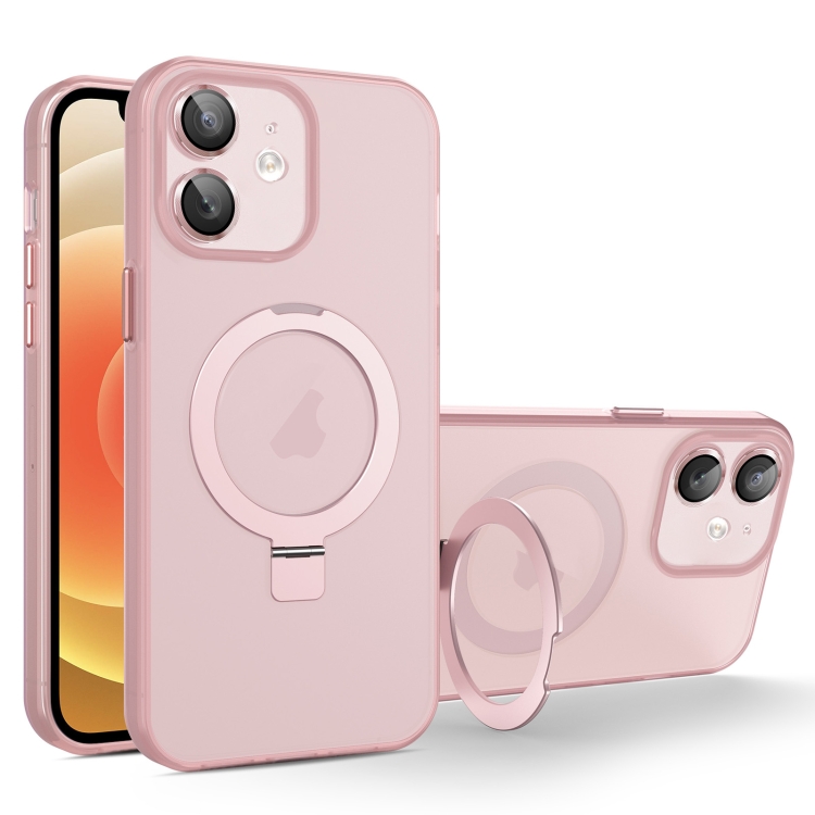 

For iPhone 12 MagSafe Holder PC Hybrid TPU Phone Case(Pink)