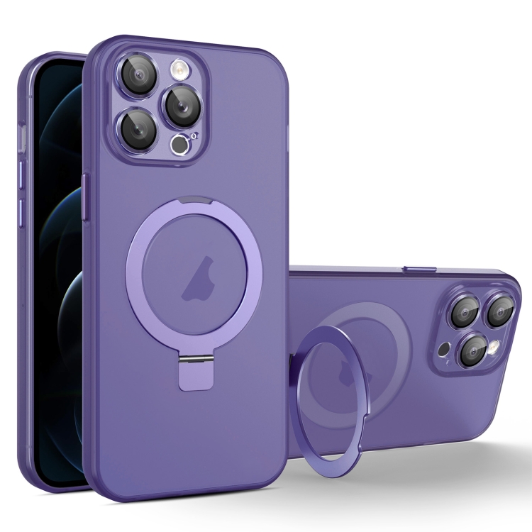 

For iPhone 12 Pro Max PC Hybrid TPU MagSafe Holder Phone Case(Deep Purple)
