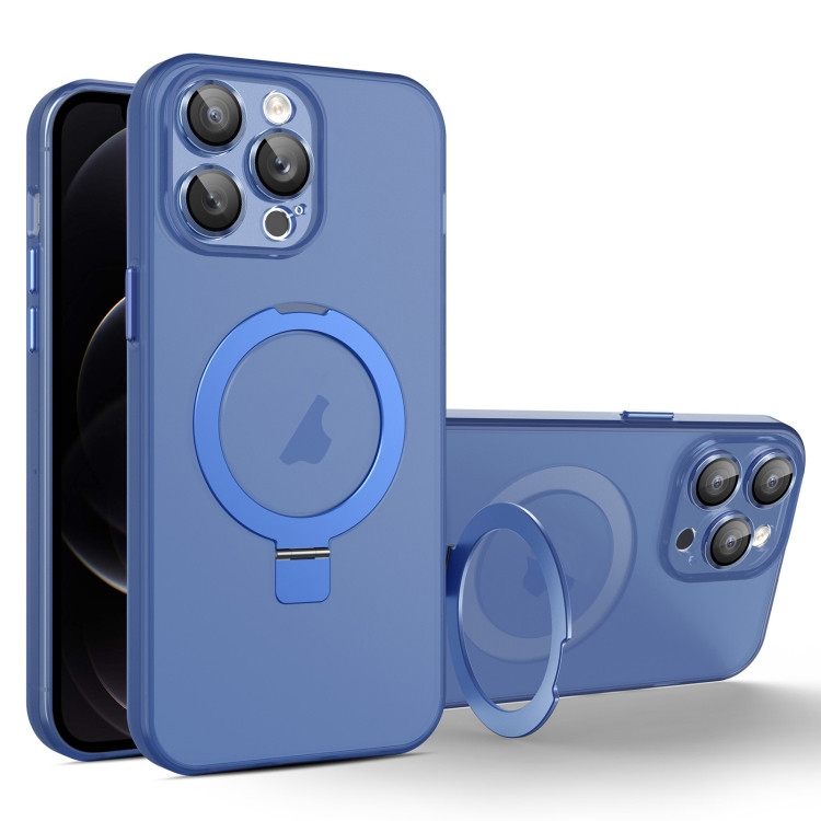 

For iPhone 12 Pro PC Hybrid TPU MagSafe Holder Phone Case(Blue)