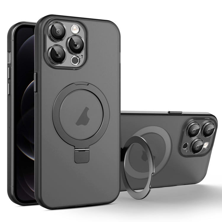 

For iPhone 12 Pro MagSafe Holder PC Hybrid TPU Phone Case(Black)
