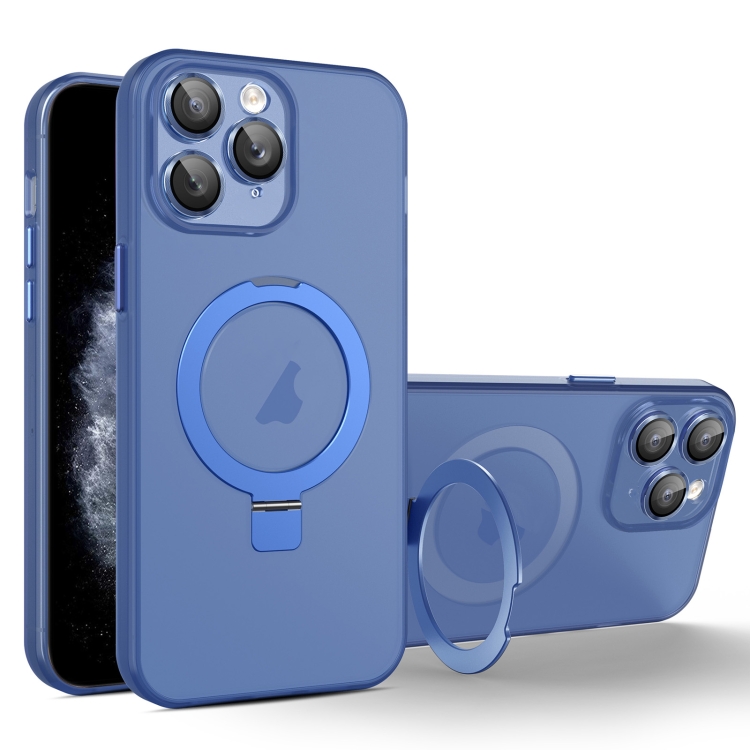 

For iPhone 11 Pro Max PC Hybrid TPU MagSafe Holder Phone Case(Blue)