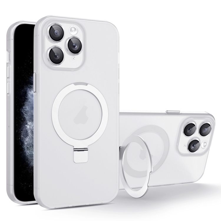 

For iPhone 11 Pro Max MagSafe Holder PC Hybrid TPU Phone Case(White)