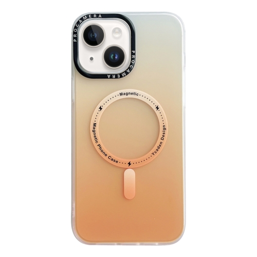 Para iPhone 15 Plus MagSafe IMD Gradient PC Capa de telefone TPU híbrida (laranja)