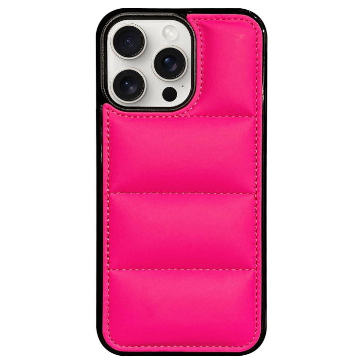For iPhone 15 Pro Big Hole Eiderdown Airbag Phone Case(Rose Red)