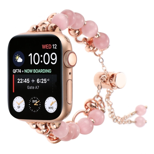 Voor Apple Watch SE 2023 44 mm parelketting metalen armband horlogeband (roze rosé goud)