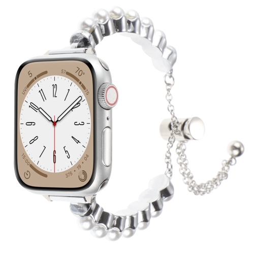 Para Apple Watch SE 2023 40mm Pulseira de pérola de metal (prata)