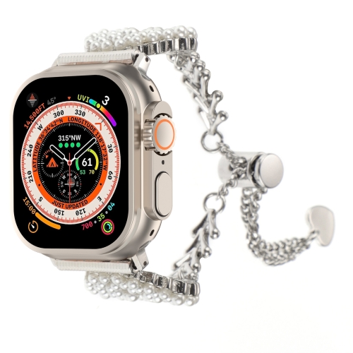 適用於Apple Watch Ultra 2 49mm 珍珠圓形鋅合金手鏈錶帶（銀色）
