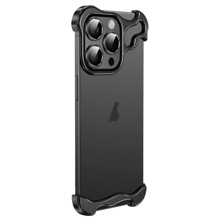 

For iPhone 15 Pro Max Frameless Metal Corner Pad Phone Case with Lens Film(Black)