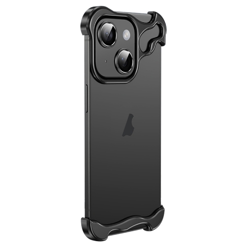 

For iPhone 15 Plus Frameless Metal Corner Pad Phone Case with Lens Film(Black)