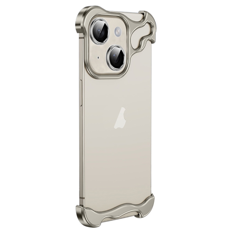 

For iPhone 14 Frameless Metal Corner Pad Phone Case with Lens Film(Grey)