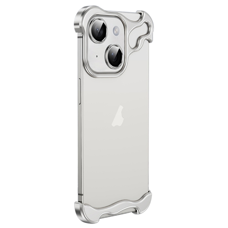 

For iPhone 13 Frameless Metal Corner Pad Phone Case with Lens Film(White)