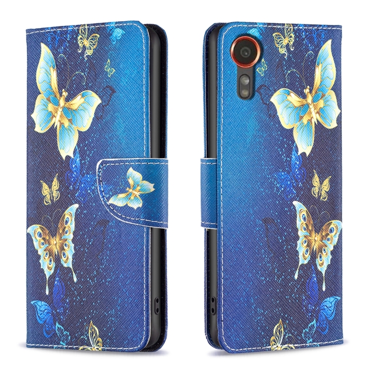 

For Samsung Galaxy Xcover 7 Colored Drawing Pattern Leather Phone Case(Gold Butterfly)