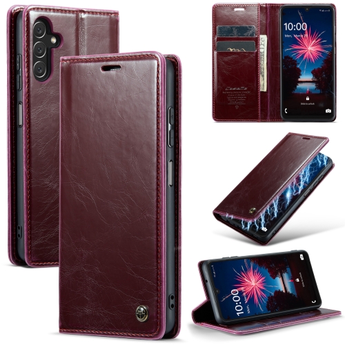 

For Samsung Galaxy A15 CaseMe 003 Crazy Horse Texture Flip Leather Phone Case(Mulberry Red)