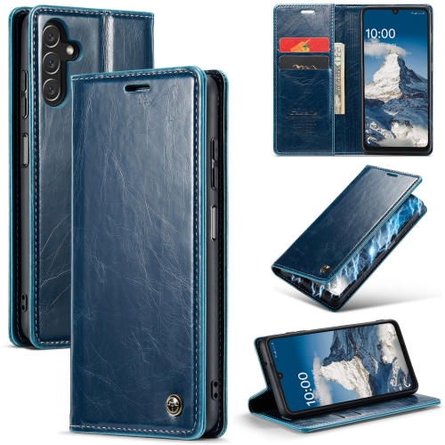 

For Samsung Galaxy A15 CaseMe 003 Crazy Horse Texture Flip Leather Phone Case(Blue Green)