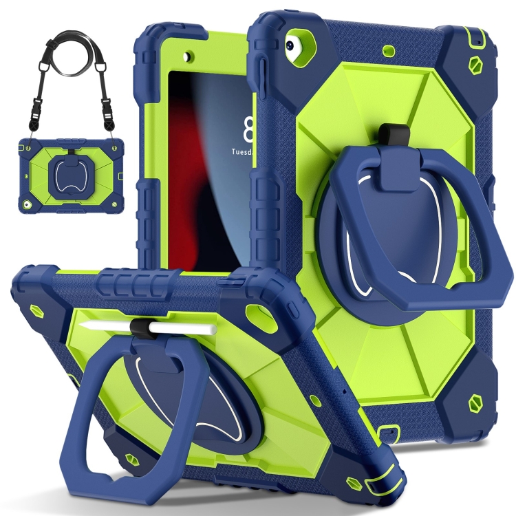 

For iPad 10.2 2021 / 2020 / 2019 Contrast Color Robot Silicone Hybrid PC Tablet Case(Navy Yellow Green)