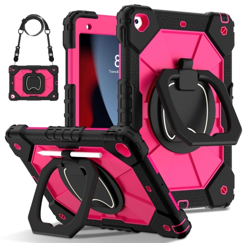 

For iPad 10.2 2021 / 2020 / 2019 Contrast Color Robot Silicone Hybrid PC Tablet Case(Black Rose Red)