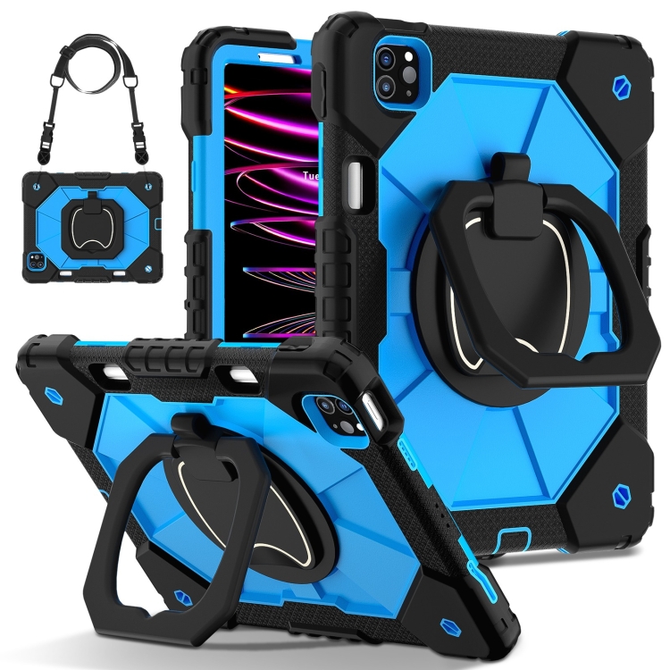 

For iPad Pro 11 2022 / Air 10.9 2022 Contrast Color Robot Silicone Hybrid PC Tablet Case(Black Blue)
