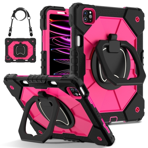 

For iPad Pro 11 2022 / Air 10.9 2022 Contrast Color Robot Silicone Hybrid PC Tablet Case(Black Rose Red)