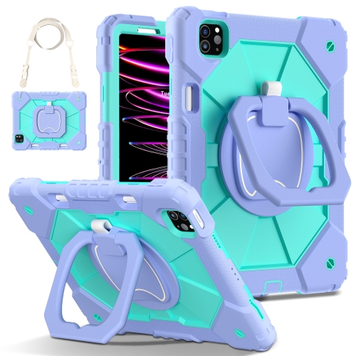 

For iPad Pro 11 2022 / Air 10.9 2022 Contrast Color Robot Silicone Hybrid PC Tablet Case(Purple Mint Green)