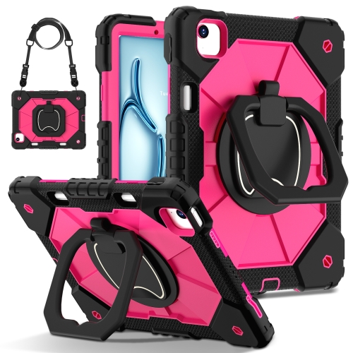 

For iPad Air 11 2024 Contrast Color Robot Silicone Hybrid PC Tablet Case(Black Rose Red)