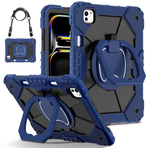 

For iPad Pro 11 2024 Contrast Color Robot Silicone Hybrid PC Tablet Case(Navy Black)
