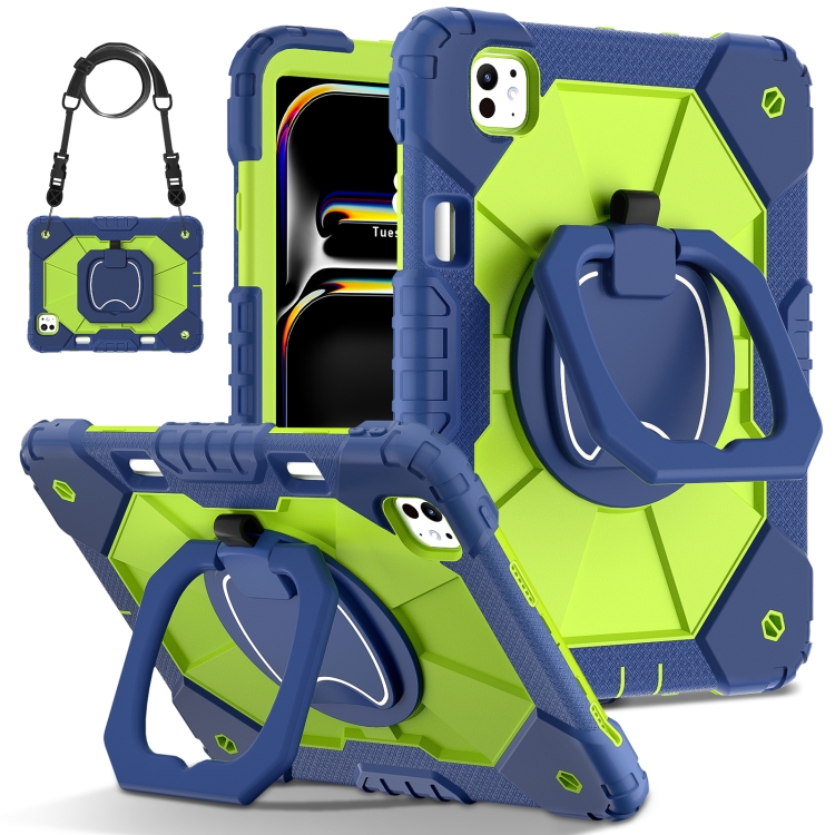 

For iPad Pro 11 2024 Contrast Color Robot Silicone Hybrid PC Tablet Case(Navy Yellow Green)