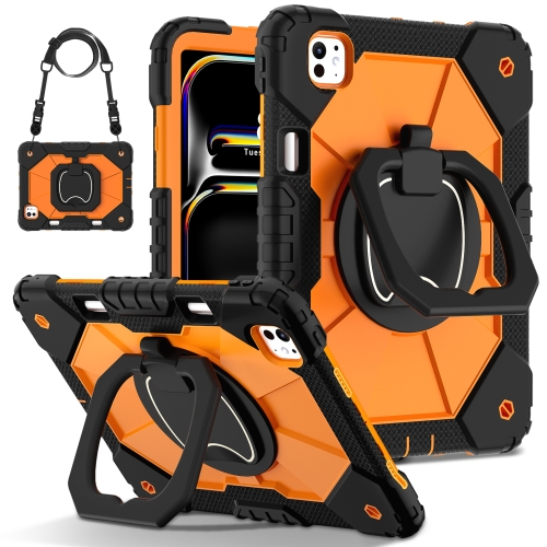 

For iPad Pro 11 2024 Contrast Color Robot Silicone Hybrid PC Tablet Case(Black Orange)