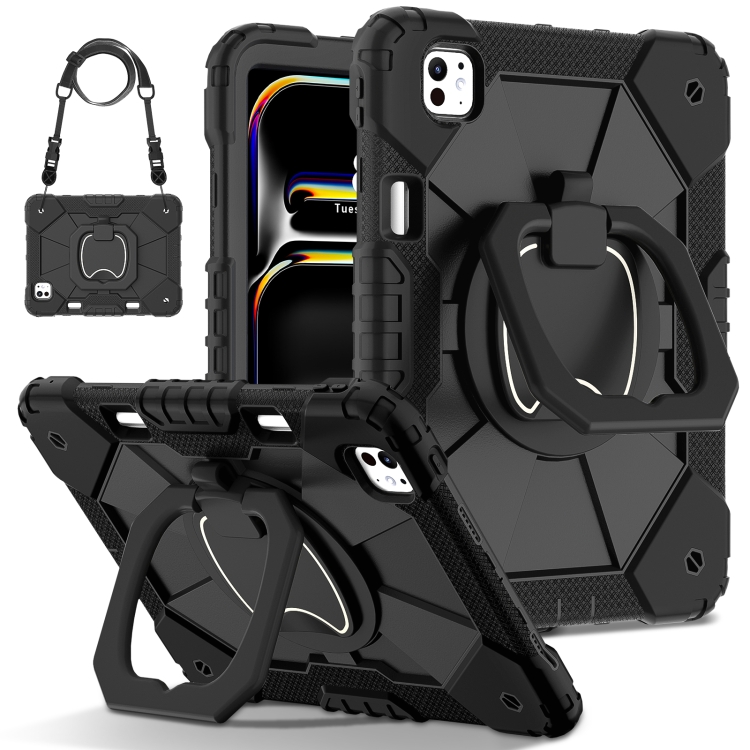 

For iPad Pro 11 2024 Contrast Color Robot Silicone Hybrid PC Tablet Case(Black)
