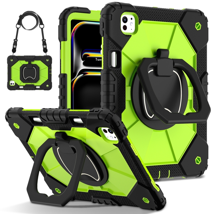 

For iPad Pro 11 2024 Contrast Color Robot Silicone Hybrid PC Tablet Case(Black Yellow Green)