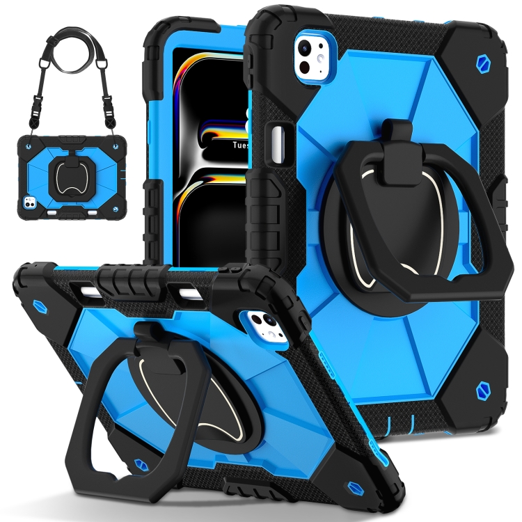 

For iPad Pro 11 2024 Contrast Color Robot Silicone Hybrid PC Tablet Case(Black Blue)