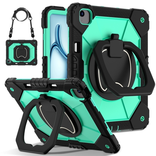 

For iPad Air 13 2024 Contrast Color Robot Silicone Hybrid PC Tablet Case(Black Mint Green)